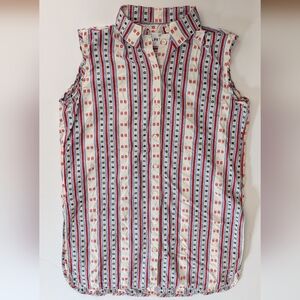 Carven Sleeveless Blouse Top Geometric Striped Size 38 US 6 Medium